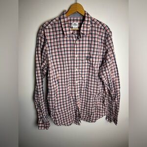 Lacoste Men's 45-us XL Plaid Shirt Button Up Red-Blue Cottage classic Timeless